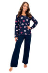Kiss Long - pantaloni bleumarin - imprimeu cu buze pe bumbac bleumarin, mărimi 36/S–44/XXL