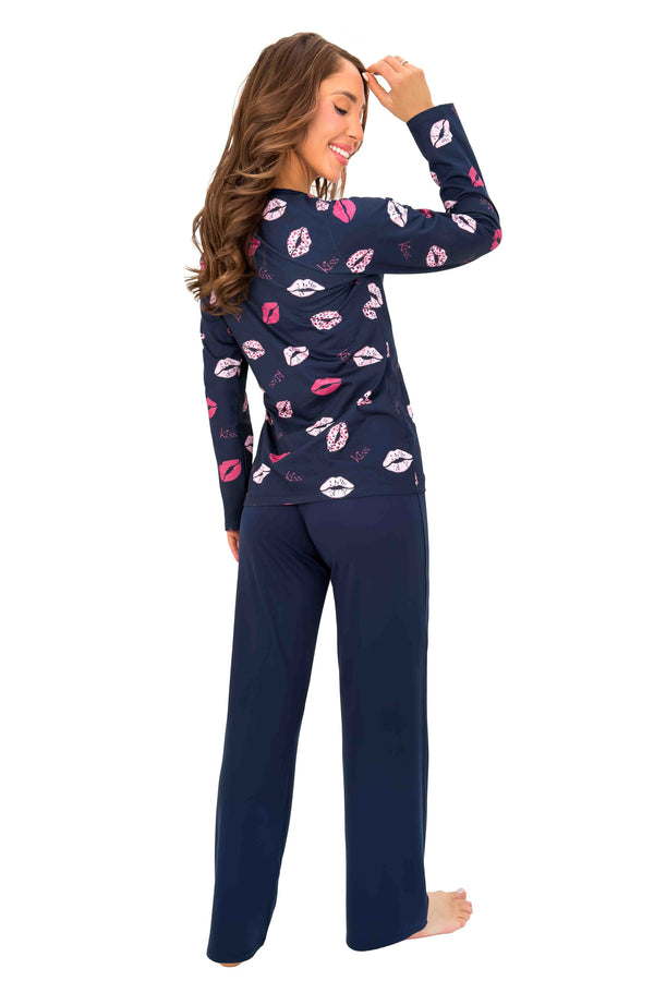Kiss Long - pantaloni bleumarin - croială lejeră, fabricat în Uniunea Europeană