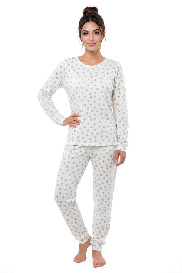 Love Long - imprimeu integral - imprimeu cu inimioare pe bumbac alb-ecru, mărimi 36/S–44/XXL