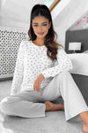 Love Long - bluză cu inimioare, pantaloni gri - pijama damă din bumbac 100%, DONNA