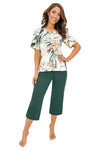 Pijama din viscoză „Olivia 3/4” cu bluză florală și pantaloni trei-sferturi