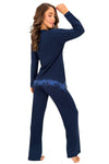 Pijama viscoză cu dantelă „Ramona long” — bleumarin — DONNA