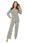 Pijama viscoză cu dantelă „Ramona long” — verde oliv — DONNA