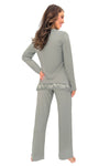 Pijama viscoză cu dantelă „Ramona long” — verde oliv — DONNA