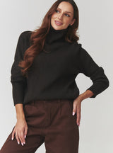 Pulover damă, tricot rib cu guler înalt, maro ciocolatiu – C20 Alina