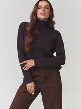 Pulover damă, tricot rib cu guler înalt culoare, violet închis – C20 Alina