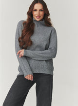 Pulover damă, tricot rib cu guler înalt, gri melanj – C20 Alina