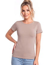 Tricou damă din bumbac, mânecă scurtă, cappuccino - 107