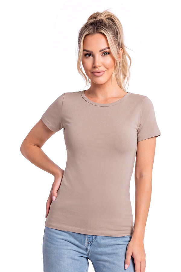 Tricou damă 107 din bumbac, cappuccino, cu mânecă scurtă, văzut din față