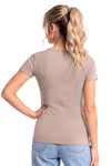Tricou damă 107 din bumbac, cappuccino, cu mânecă scurtă, văzut din spate