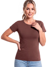 Tricou damă din bumbac, mânecă scurtă, maro - 107