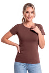 Tricou damă 107 din bumbac, maro, cu mânecă scurtă, văzut din față