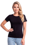 Tricou damă 107 din bumbac, negru, cu mânecă scurtă, văzut din față