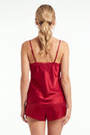 Pijama satin Tiffani 1/2 bordo, vedere din spate, cu dantelă pe spate