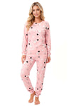 Pijama de iarnă Snowman long din bumbac 100%, roz pudrat cu imprimeu cu oameni de zăpadă, vedere din față